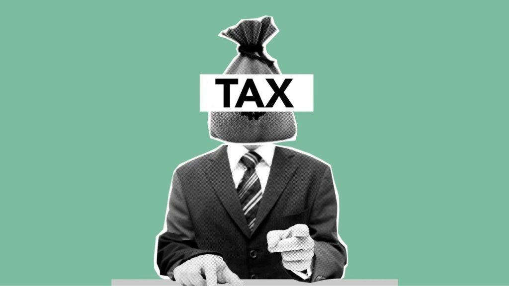 Concept illustration of man with money bag instead of head in suit representing financial concept on green background